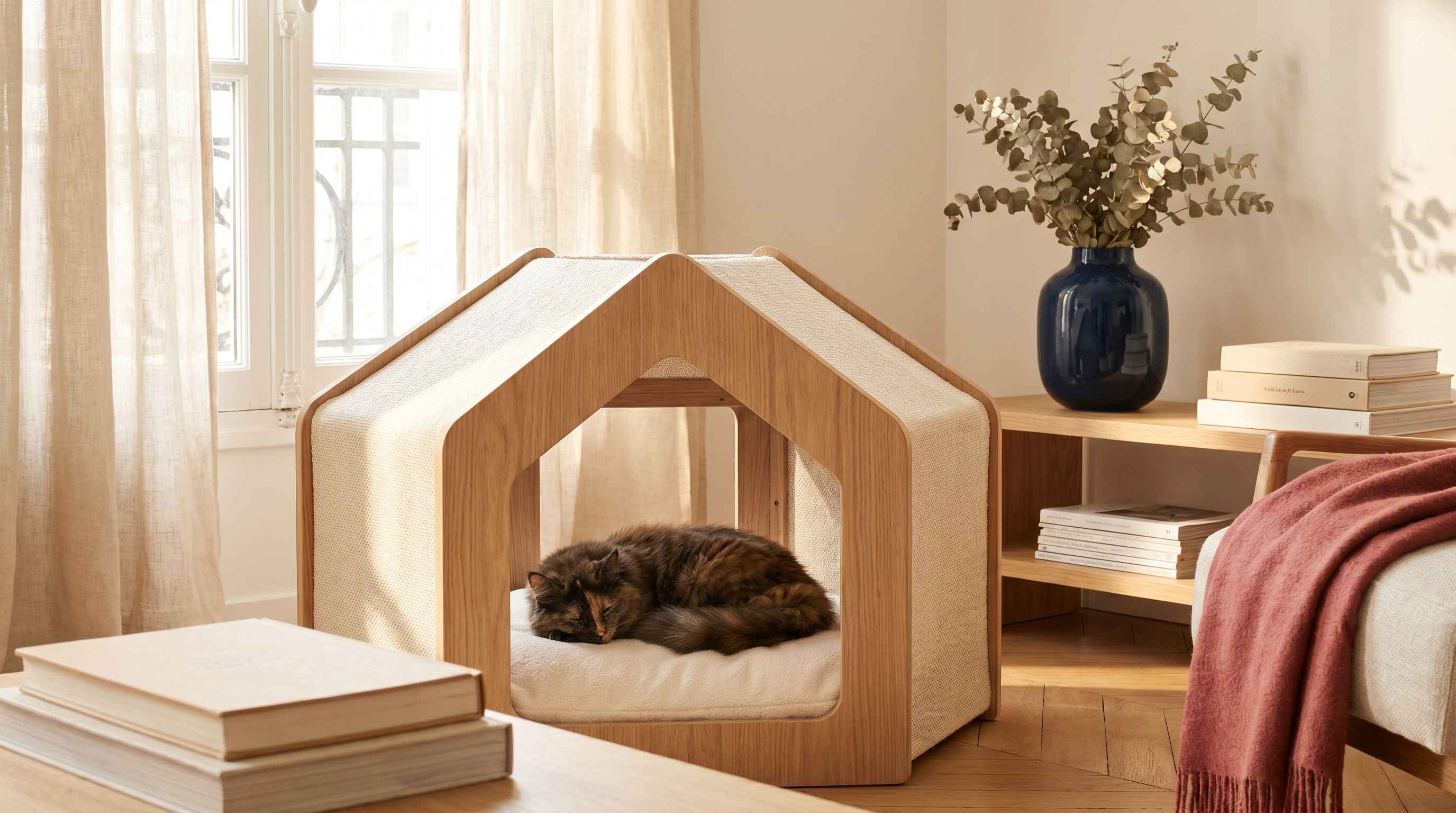 Un chat installé dans une maison-cocon